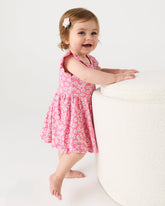 Sweet Pink Petals Flutter Twirl Dress with Bodysuit