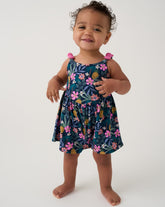 Tropical Garden Baby Bow Strap Romper