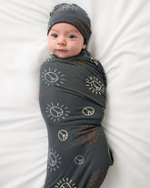 Peace & Love Ribbed Swaddle & Beanie Set