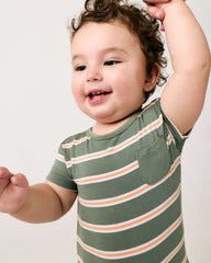 Moss Stripe Pocket Shorty Romper