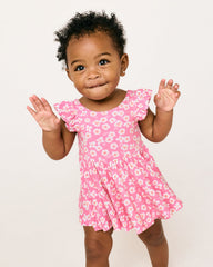 Sweet Pink Petals Flutter Twirl Dress with Bodysuit
