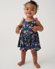 Tropical Garden Baby Bow Strap Romper