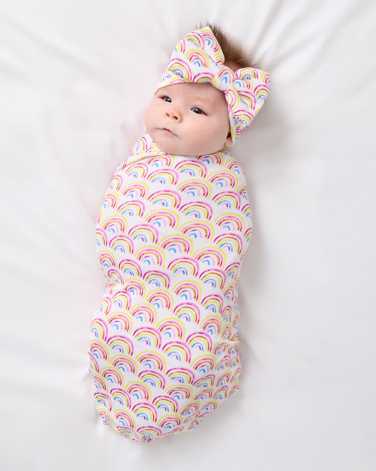 Pastel Rainbows Swaddle & Luxe Bow Headband Set