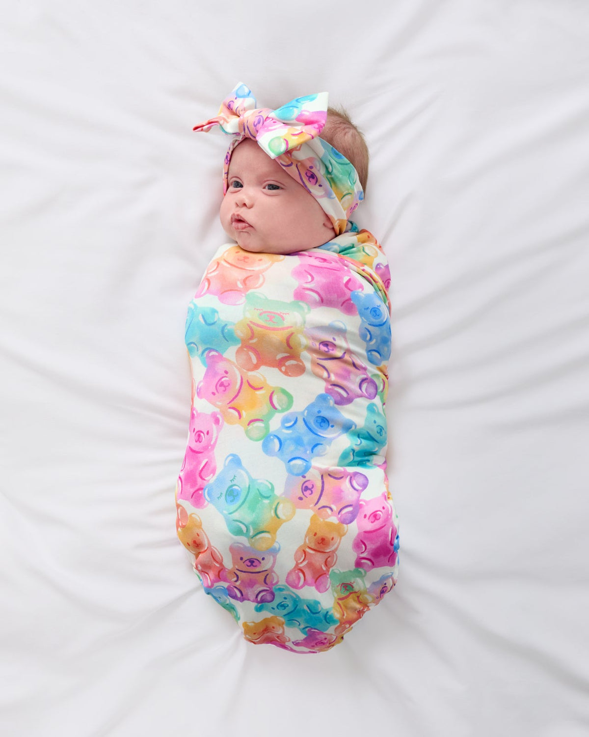 Gummy Giggles Swaddle & Luxe Bow Headband Set